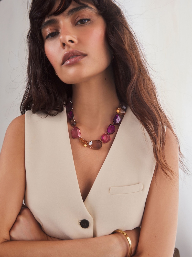 Purple Chunky Stone Necklace Made With Recycled Zinc - Image 1 of 5