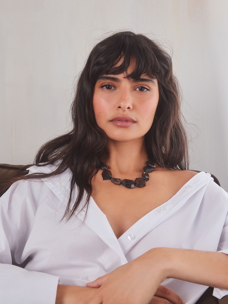 Schwarz - Chunky Stone Necklace Made With Recycled Zinc - Bild 2 von 5