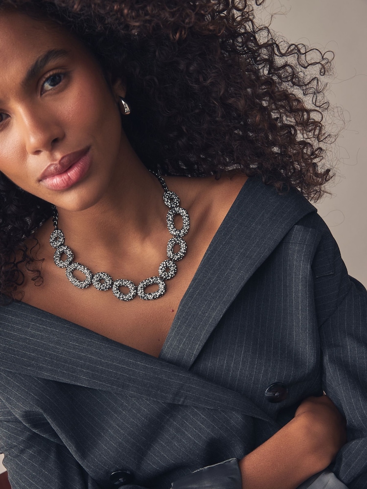 Silver Tone Gunmetal Sparkle Pave Short Necklace Made With Recycled Metals - Image 2 of 4