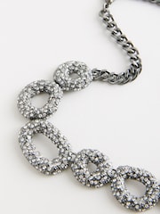 Silver Tone Gunmetal Sparkle Pave Short Necklace Made With Recycled Metals - Image 4 of 4