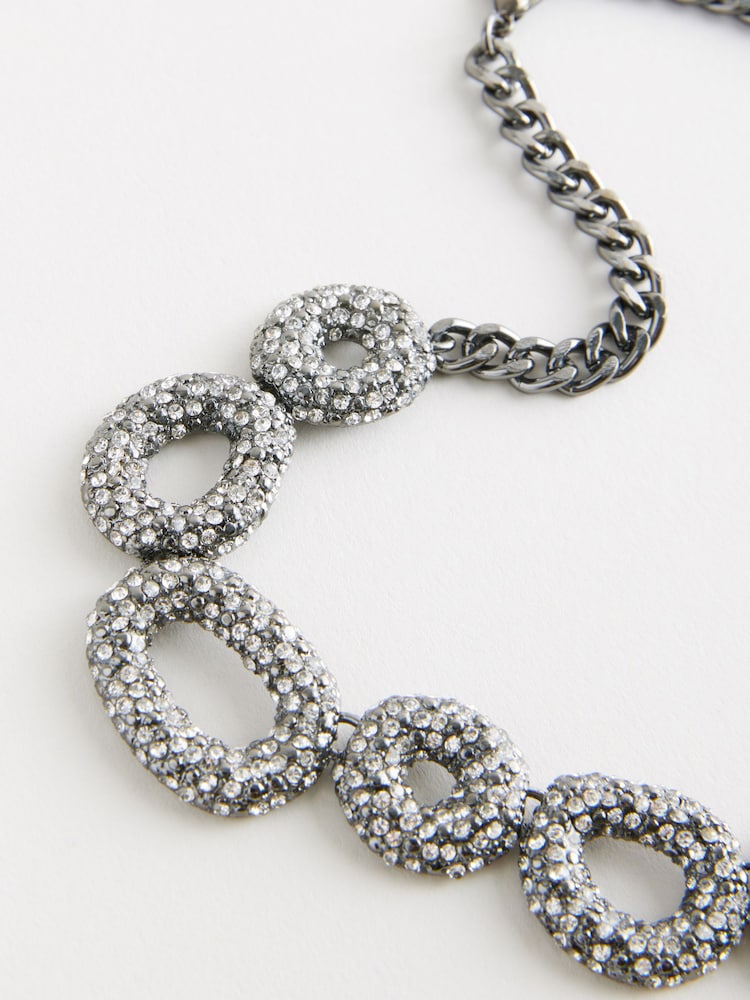 Silver Tone Gunmetal Sparkle Pave Short Necklace Made With Recycled Metals - Image 4 of 4