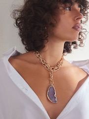 Gold Tone Semi Precious Stone Two Row Necklace Made With Recycled Steel and Brass - Image 1 of 5