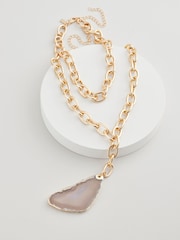 Gold Tone Semi Precious Stone Two Row Necklace Made With Recycled Steel and Brass - Image 3 of 5