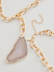 Gold Tone Semi Precious Stone Two Row Necklace Made With Recycled Steel and Brass - Image 4 of 5