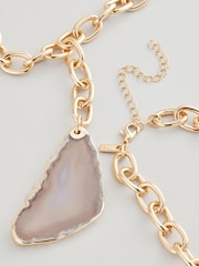 Gold Tone Semi Precious Stone Two Row Necklace Made With Recycled Steel and Brass - Image 5 of 5