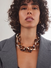 Tortoiseshell Chunky Chain Necklace Made With Recycled Zinc - Image 1 of 6