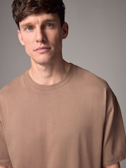 Stone Mid Relaxed Fit Essential Crew Neck Cotton T-Shirt - Image 1 of 7
