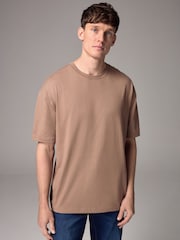 Stone Mid Relaxed Fit Essential Crew Neck Cotton T-Shirt - Image 4 of 7