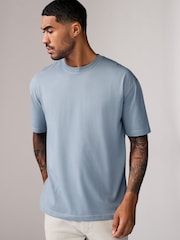 Light Sky Blue Relaxed Fit Essential Crew Neck Cotton T-Shirt - Image 1 of 7