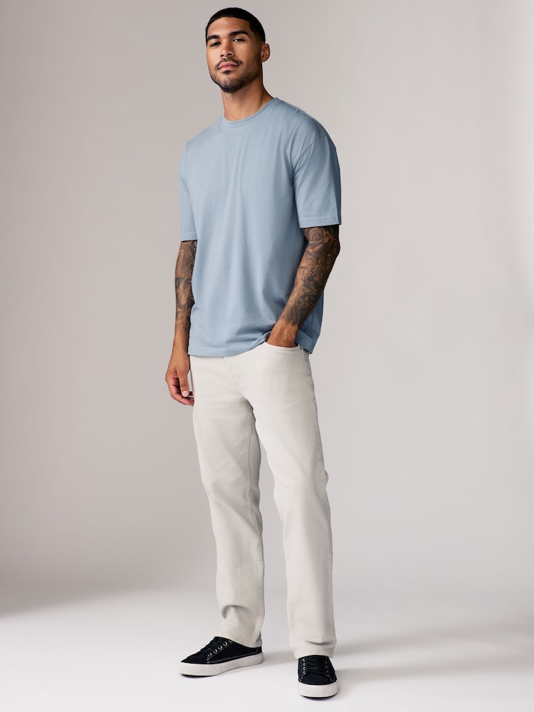 Light Sky Blue Relaxed Fit Essential Crew Neck Cotton T-Shirt - Image 2 of 7