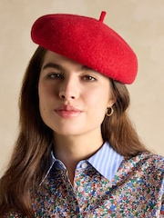 Joules Amelie Red Adjustable Wool Beret Hat - Image 1 of 4