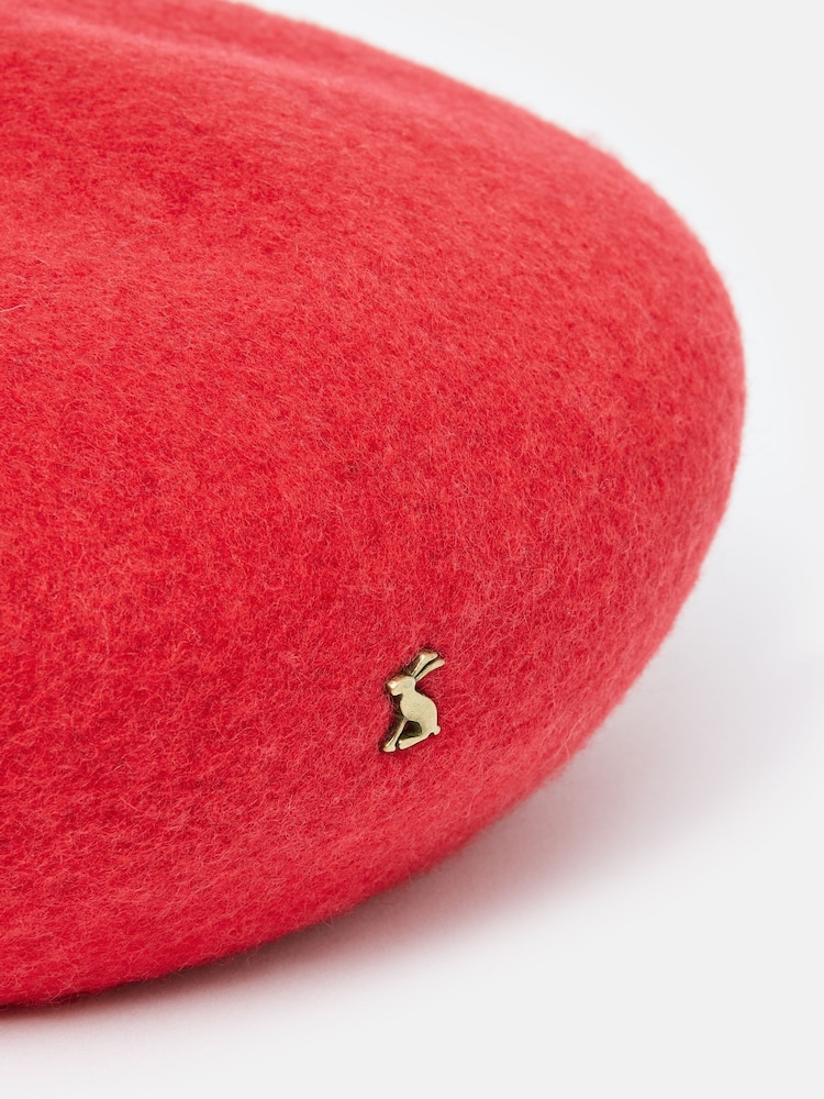 Joules Amelie Red Adjustable Wool Beret Hat - Image 4 of 4