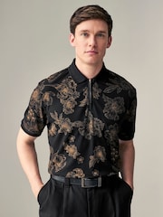 Schwarz/Blumenmuster - Signature Polo-Shirt aus Modal - Bild 4 von 8