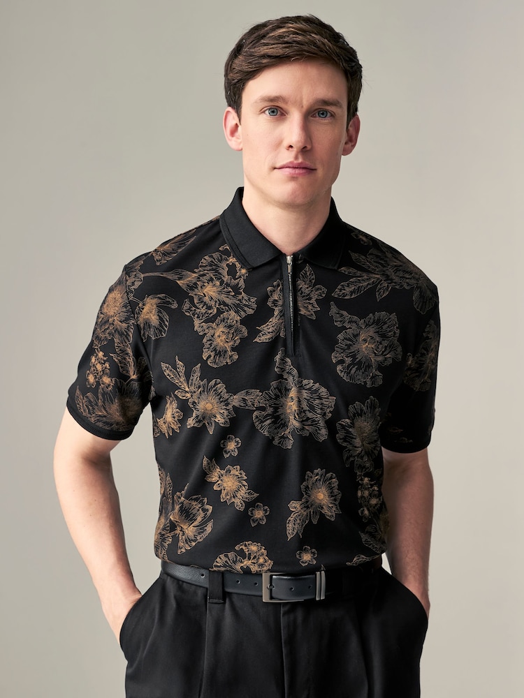 Black Floral Signature Modal Polo Shirt - Image 4 of 8