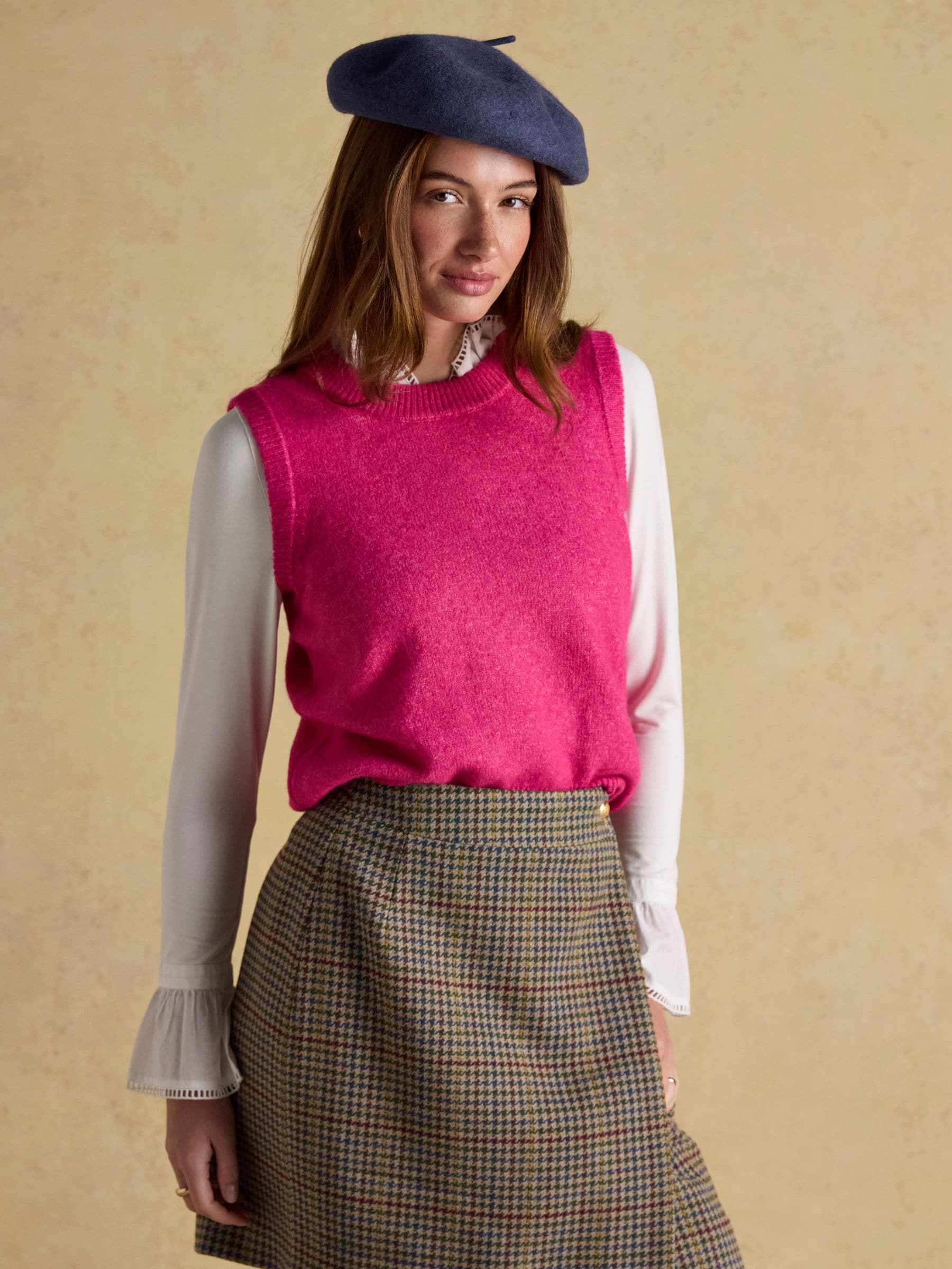Buy Joules Amelie Navy Blue Adjustable Wool Beret Hat from the