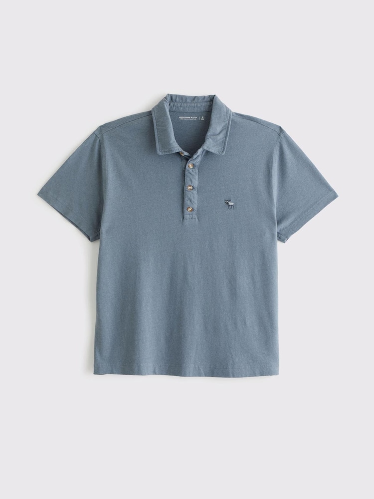 Abercrombie & Fitch Blue Linen Blend Icon Polo Shirt - Image 1 of 1