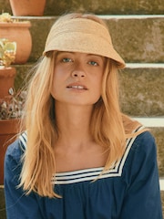 Joules Sunray Neutral Packable Adjustable Raffia Visor - Image 1 of 8