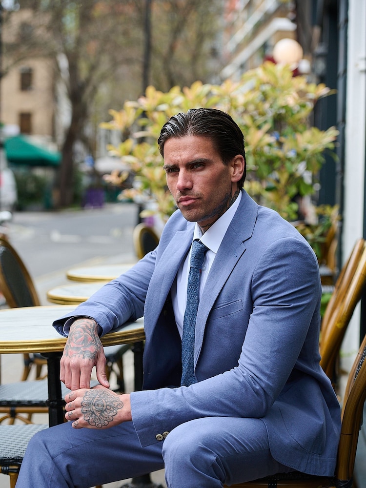 Harry Brown Blue Decorate Cotton Linen Blend Tailored Fit Blazer - Image 7 of 9