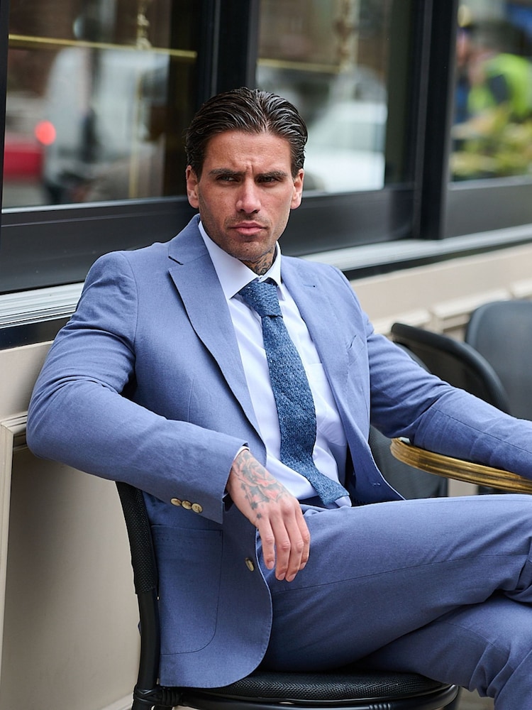 Harry Brown Blue Decorate Cotton Linen Blend Tailored Fit Blazer - Image 8 of 9