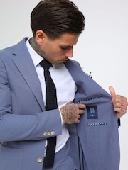 Blauw - Harry Brown versierde maatgesneden blazer van katoen-linnenmix - Image 1 of 9