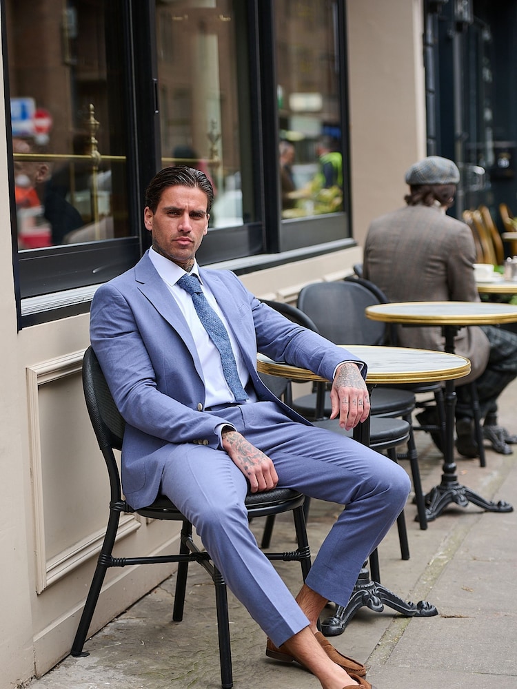 Harry Brown Blue Decorate Cotton Linen Blend Tailored Fit Blazer - Image 5 of 9