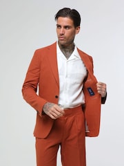 Harry Brown Orange Decorate Cotton Linen Blend Tailored Fit Blazer - Image 15 of 18