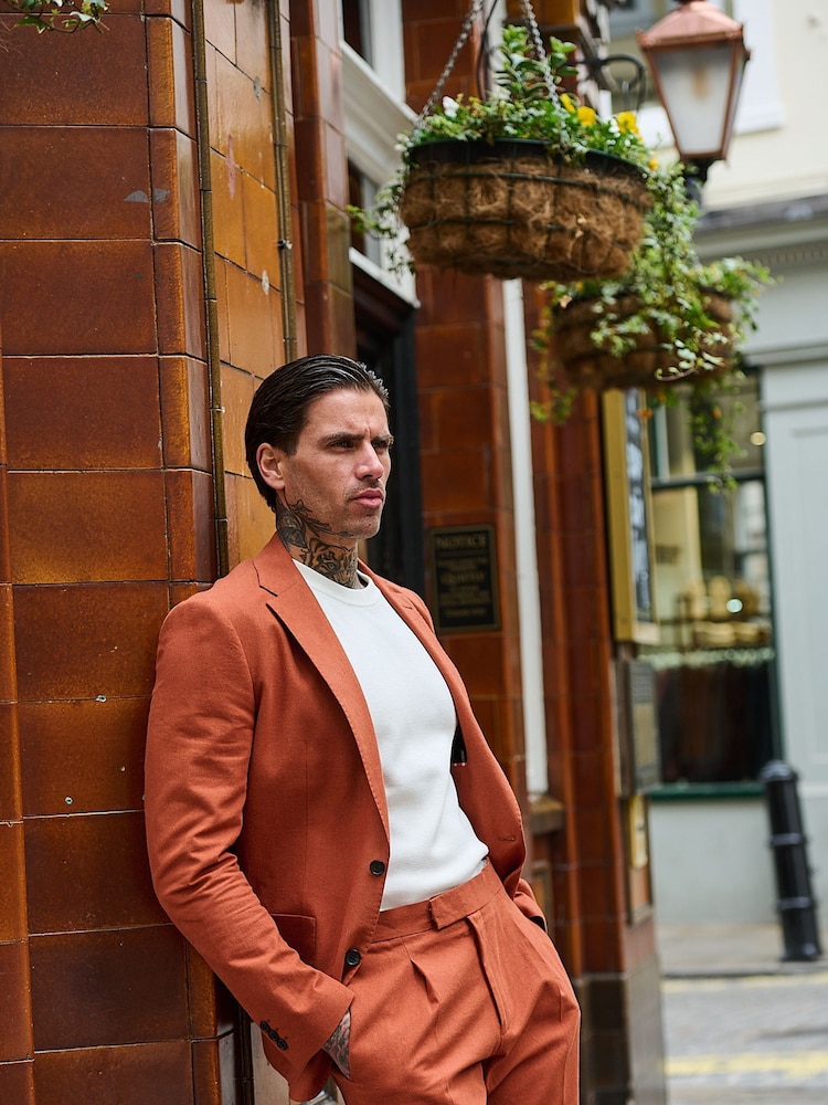 Buy Harry Brown Orange Decorate Cotton Linen Blend Tailored Fit