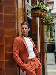 Harry Brown Orange Decorate Cotton Linen Blend Tailored Fit Blazer - Image 8 of 18