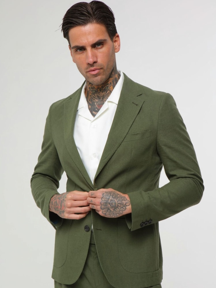 Groen - Harry Brown versierde maatgesneden blazer van katoen-linnenmix - Image 1 of 18