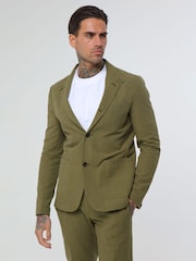 Harry Brown Green Deakin Cotton Linen Seersucker Regular Fit Blazer - Image 1 of 5