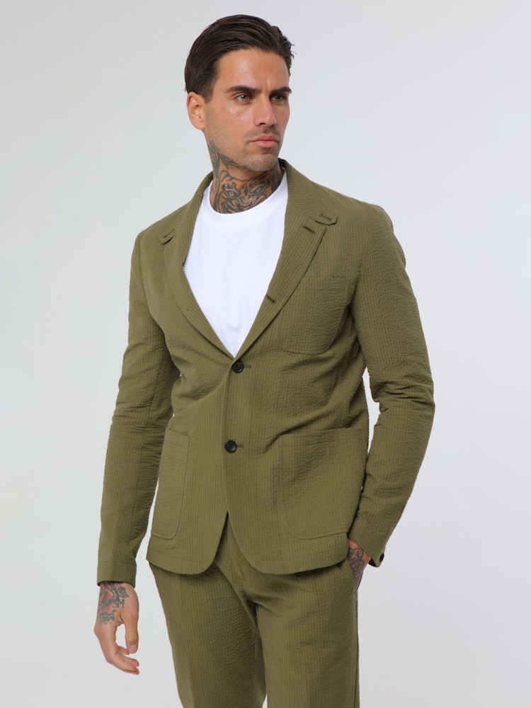 Harry Brown Green Deakin Cotton Linen Seersucker Regular Fit Blazer - Image 1 of 5