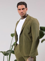 Harry Brown Green Deakin Cotton Linen Seersucker Regular Fit Blazer - Image 3 of 5