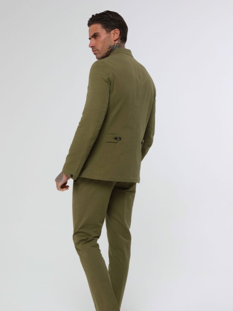 Harry Brown Green Deakin Cotton Linen Seersucker Regular Fit Blazer - Image 5 of 5