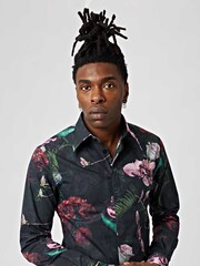 Twisted Tailor Black Slim Fit Facionne Floral 100% Cotton Shirt - Image 1 of 3