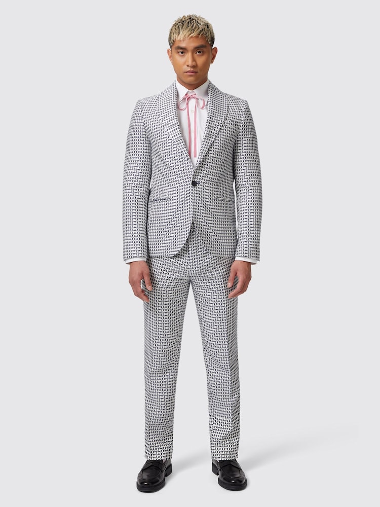 Twisted Tailor White Slim Fit Siorek Jacquard Jacket - Image 1 of 6