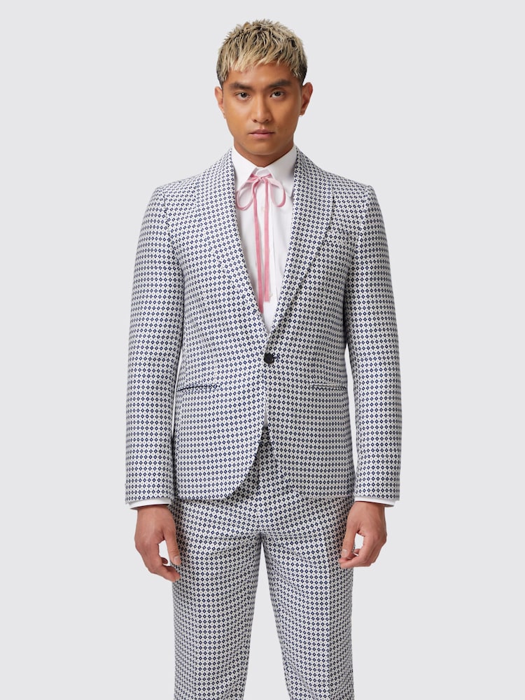 Twisted Tailor White Slim Fit Siorek Jacquard Jacket - Image 2 of 6