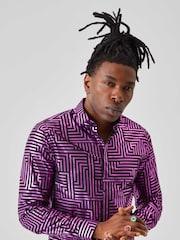 Twisted Tailor Slim Fit Sayagata Geometric 100% Cotton Shirt - Imagen 1 de 3