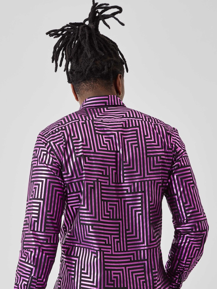 Twisted Tailor Slim Fit Sayagata Geometric 100% Cotton Shirt - Imagen 2 de 3
