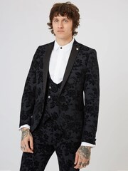 Twisted Tailor Black Skinny Fit Fleet Floral Tuxedo Waiscoat - Image 3 of 4