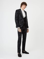 Twisted Tailor Black Skinny Fit Fleet Floral Tuxedo Waiscoat - Image 4 of 4