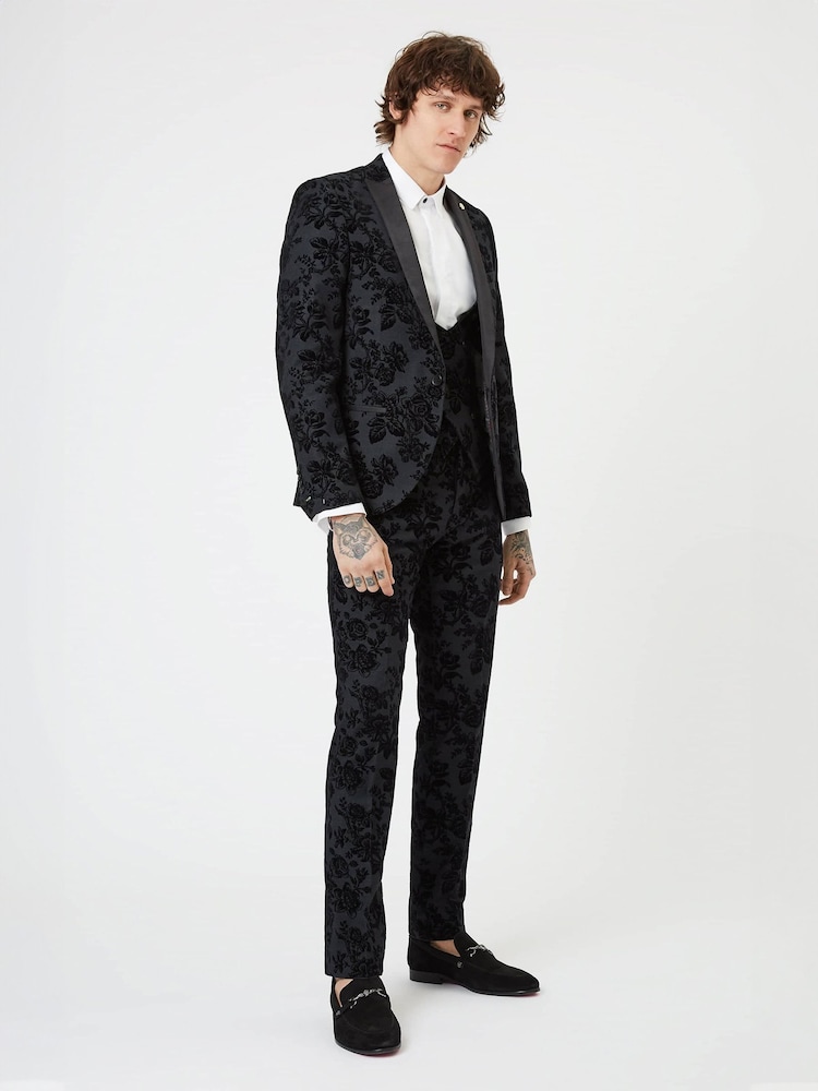 Twisted Tailor Black Skinny Fit Fleet Floral Tuxedo Waiscoat - Image 4 of 4