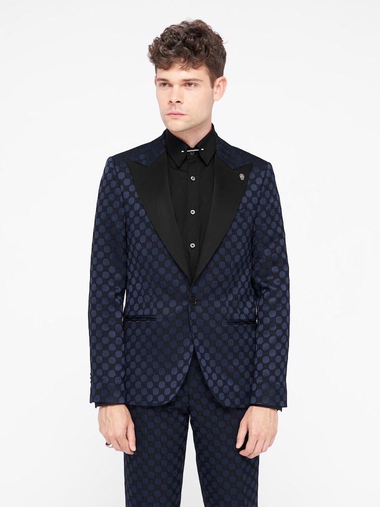 Twisted Tailor Blue Slim Fit Papatya Jacquard Jacket - Image 2 of 6