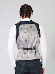 Twisted Tailor Green Skinny Fit Ginger Wool Tartan Waistcoat - Image 2 of 4