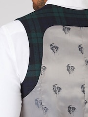 Twisted Tailor Green Skinny Fit Ginger Wool Tartan Waistcoat - Image 3 of 4