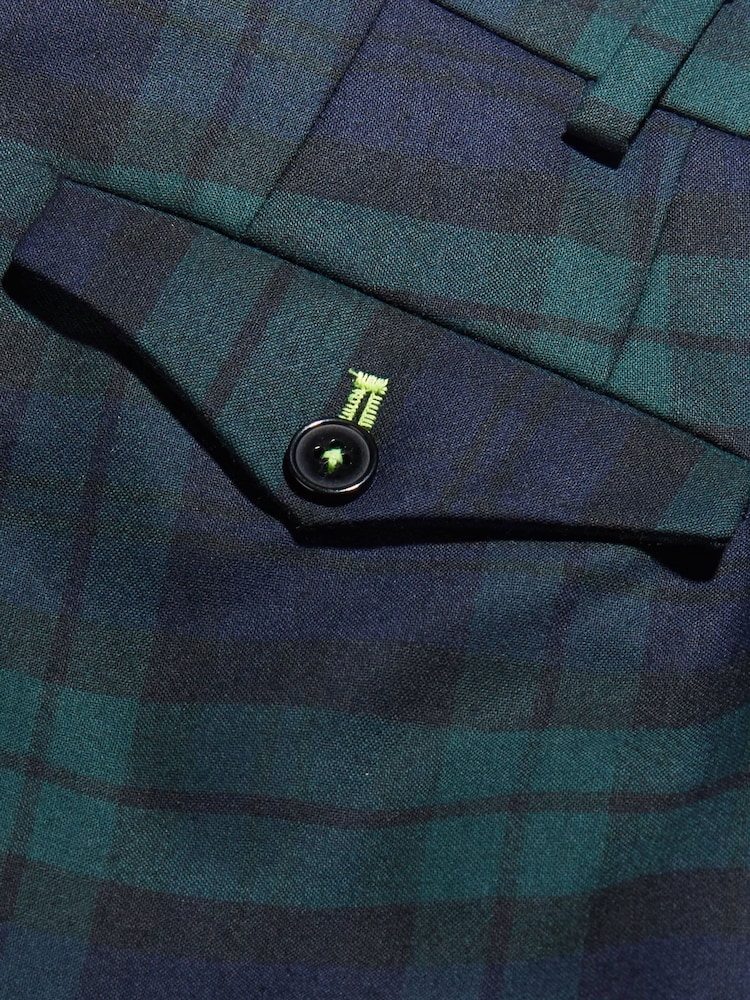 Twisted Tailor Green Skinny Fit Ginger Wool Tartan Waistcoat - Image 4 of 4