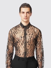 Twisted Tailor Black Slim Fit Bettles Printed Lace Shirt - Image 1 of 3
