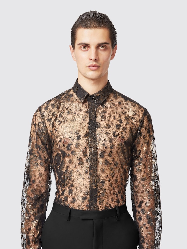 Twisted Tailor Black Slim Fit Bettles Printed Lace Shirt - Image 1 of 3