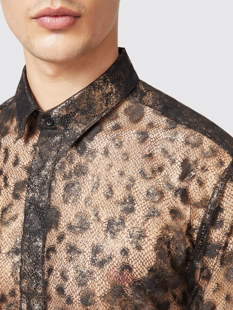 Twisted Tailor Black Slim Fit Bettles Printed Lace Shirt - Image 3 of 3