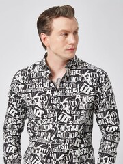 Twisted Tailor Black Slim Fit Ransom Graphic Punk 100% Cotton Shirt - Image 1 of 3