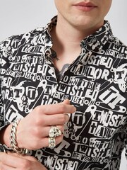 Twisted Tailor Black Slim Fit Ransom Graphic Punk 100% Cotton Shirt - Image 3 of 3